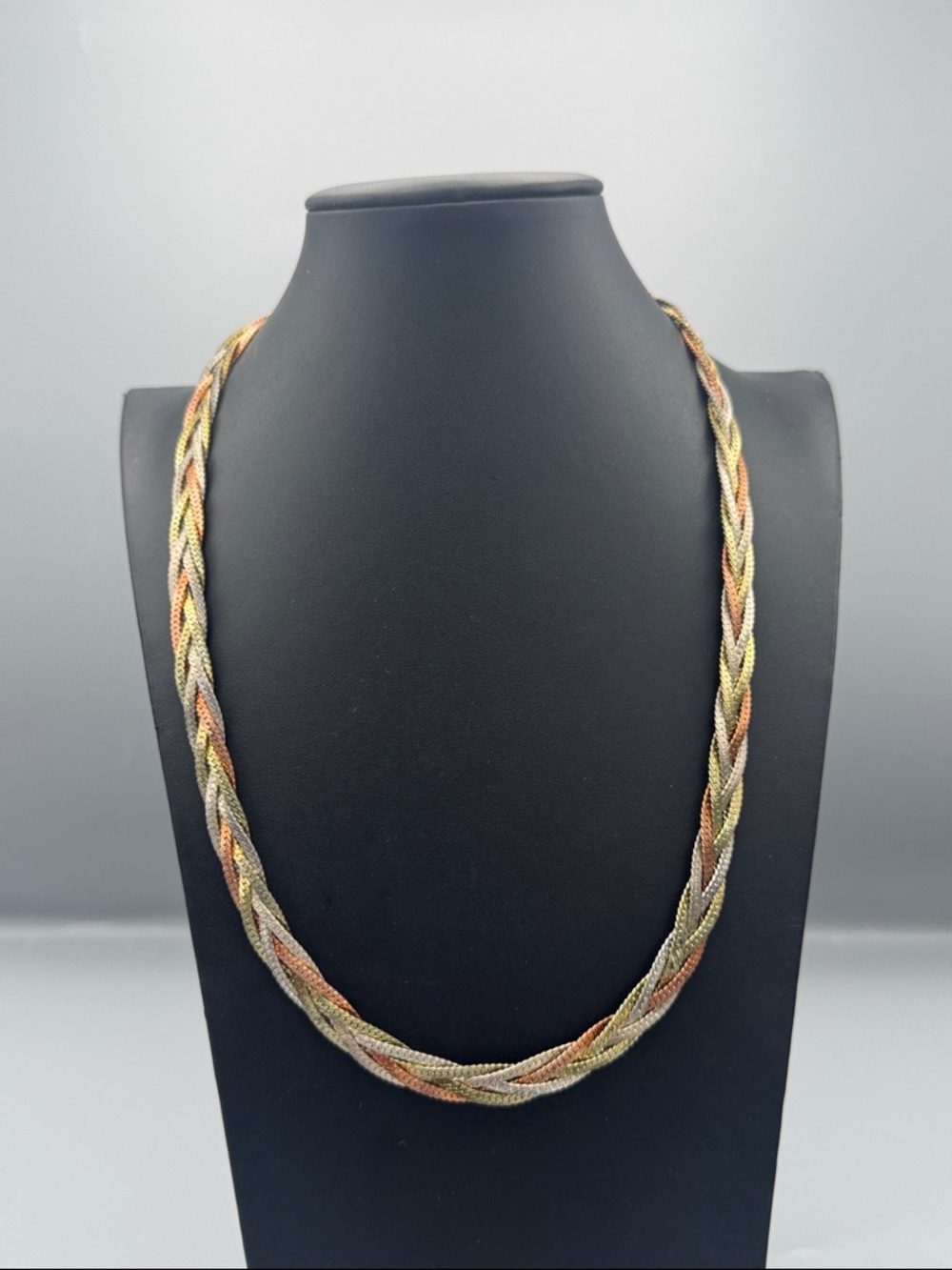Tri-Tone Braided Women's Necklace - Gold, Silver & Rose